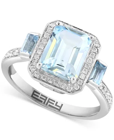 Effy Collection Effy Aquamarine (2-1/5 Ct. T.w.), Sky Blue Topaz (1/5 Ct. T.w.) & Diamond (1/5 Ct. T.w.) Halo Statem In White Gold