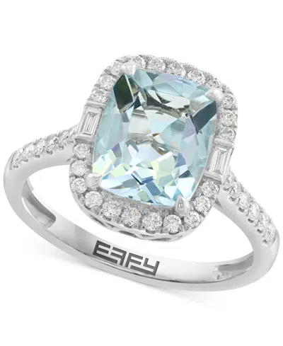 Effy Collection Effy Aquamarine (2 Ct. T.w.) & Diamond (3/8 Ct. T.w.) Halo Statement Ring In 14k White Gold In Blue