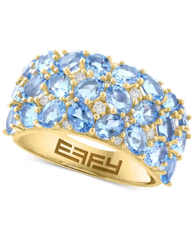 Effy Collection Effy Aquamarine (3-3/8 Ct. T.w.) & Diamond (1/5 Ct. T.w.) Cluster Ring In 14k Gold-plated Sterling S
