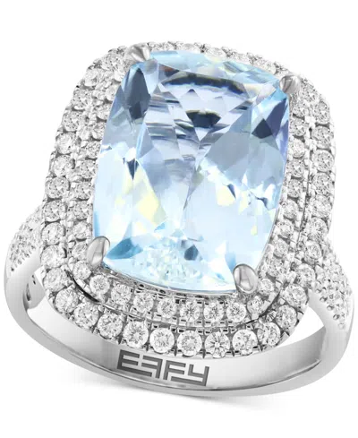 Effy Collection Effy Aquamarine (5-7/8 Ct. T.w.) & Diamond (3/4 Ct. T.w.) Double Halo Statement Ring In 14k White Go In White Gold