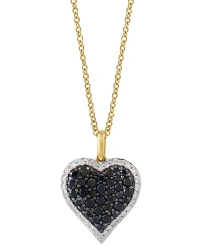 Effy Collection Effy Black Diamond (5/8 Ct. T.w.) & White Diamond (1/4 Ct. T.w.) Heart Halo 18" Pendant Necklace In In Yellow Gold