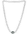 Effy Collection Effy Black Tahitian Baroque Pearl (12mm) Oval Link 18" Pendant Necklace In Sterling Silver In Silver