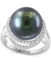 EFFY COLLECTION EFFY BLACK TAHITIAN PEARL (13MM) & DIAMOND (1/4 CT. T.W.) DOUBLE HALO STATEMENT RING IN 14K WHITE GO