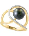 EFFY COLLECTION EFFY BLACK TAHITIAN PEARL (8MM) & DIAMOND (1/6 CT. T.W.) ABSTRACT OPENWORK STATEMENT RING IN 14K GOL