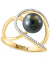 Effy Collection Effy Black Tahitian Pearl (8mm) & Diamond (1/6 Ct. T.w.) Abstract Openwork Statement Ring In 14k Gol In Yellow Gol