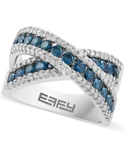 Effy Collection Effy Blue & White Diamond Crossover Statement Ring (1-1/5 Ct. T.w.) In 14k White Gold In Metallic