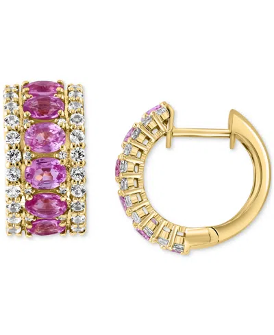 Effy Collection Effy Blue & White Sapphire (3-1/4 Ct. T.w.) & Diamond (1/20 Ct. T.w.) Small Hoop Earrings In 14k Whi In Brown