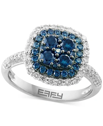 Effy Collection Effy Blue Diamond & White Diamond Halo Cluster Ring (1-1/3 Ct. T.w.) In 14k White Gold