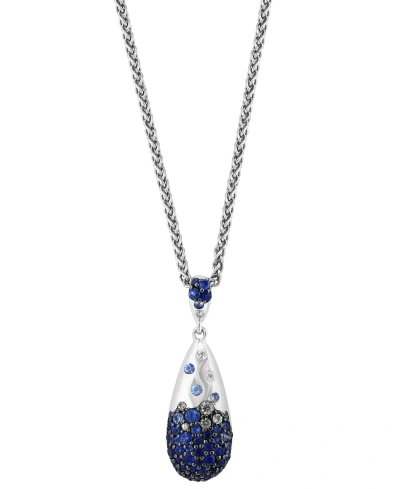 Effy Collection Effy Blue Sapphire (1-1/2 Ct. T.w.) & White Sapphire (1/6 Ct. T.w.) Ombre Cluster 18" Pendant Neckla In Sterling Silver