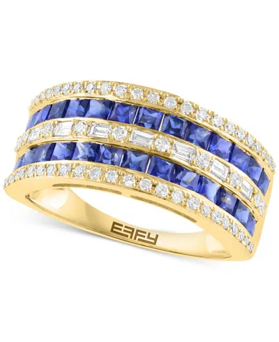 Effy Collection Effy Blue Sapphire (1-1/3 Ct. T.w.) & Diamond (3/8 Ct. T.w.) Statement Band Ring In 14k Yellow Gold