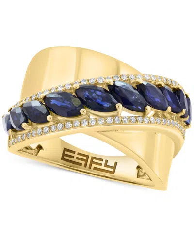 Effy Collection Effy Blue Sapphire (1-3/4 Ct. T.w.) & Diamond (1/5 Ct. T.w.) Statement Ring In 14k Yellow Gold