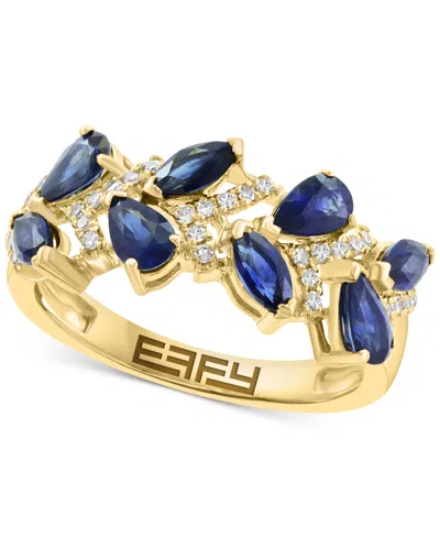Effy Collection Effy Blue Sapphire (1-3/4 Ct. T.w.) & Diamond (1/8 Ct. T.w.) Statement Ring In 14k Yellow Gold
