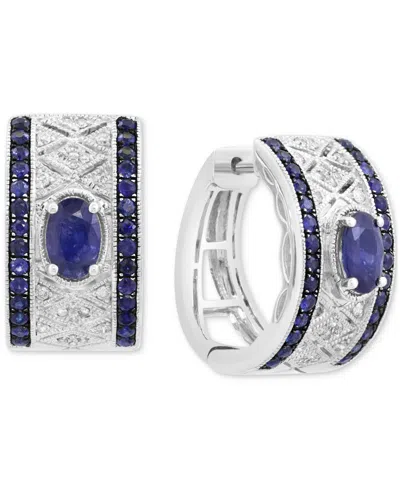 Effy Collection Effy Blue Sapphire (1-5/8 Ct. T.w.) & Diamond (1/5 Ct. T.w.) Huggie Hoop Earrings In Sterling Silver
