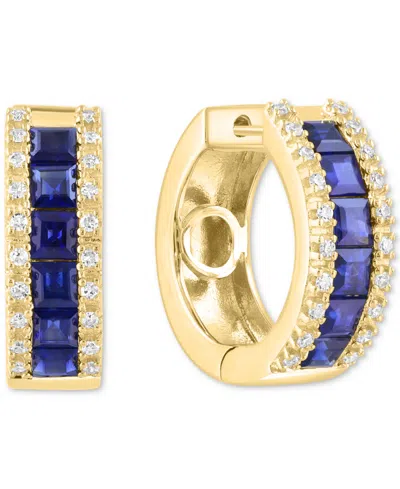 Effy Collection Effy Blue Sapphire (1-5/8 Ct. T.w.) & Diamond (1/6 Ct. T.w.) Small Hoop Earrings In 14k Yellow Gold,