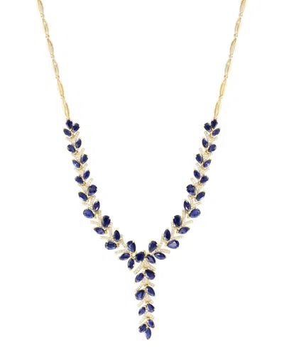 Effy Collection Effy Blue Sapphire (15-5/8 Ct. T.w.) & Diamond (3/4 Ct. T.w.) 18" Lariat Necklace In 14k Yellow Gold
