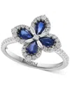 Effy Collection Effy Blue Sapphire (3/4 Ct. T.w.) & Diamond (1/3 Ct. T.w.) Flower Statement Ring In 14k White Gold In Sapphire