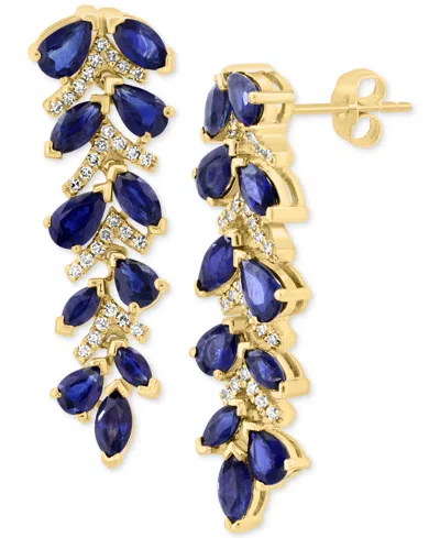 Effy Collection Effy Blue Sapphire (4-1/3 Ct. T.w.) & Diamond (1/4 Ct. T.w.) Drop Earrings In 14k Yellow Gold