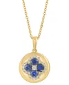 Effy Collection Effy Blue Sapphire (5/8 Ct. T.w.) & Diamond (1/6 Ct. T.w.) Flower Disc 18" Pendant Necklace In 14k Y In Sapphire