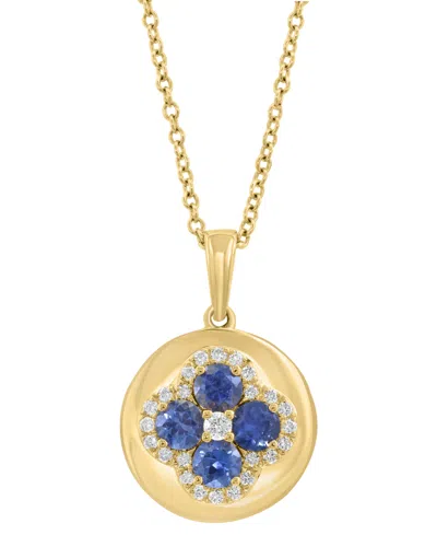 Effy Collection Effy Blue Sapphire (5/8 Ct. T.w.) & Diamond (1/6 Ct. T.w.) Flower Disc 18" Pendant Necklace In 14k Y