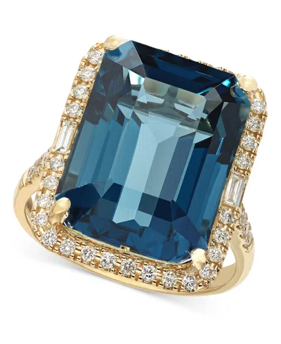 Effy Collection Effy Blue Topaz (10-3/4 Ct. T.w.) & Diamond (3/8 Ct. T.w.) Halo Ring In 14k Gold