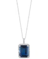 Effy Collection Effy Blue Topaz (11-1/3 Ct. T.w.) & Diamond (1/3 Ct. T.w.) Emerald-cut Halo 18" Pendant Necklace In  In Blue