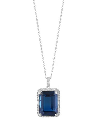 Effy Collection Effy Blue Topaz (11-1/3 Ct. T.w.) & Diamond (1/3 Ct. T.w.) Emerald-cut Halo 18" Pendant Necklace In 