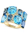 Effy Collection Effy Blue Topaz (11-3/4 Ct. T.w.) & Diamond (1/6 Ct. T.w.) Cluster Statement Ring In 14k Gold In Blue Topaz