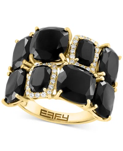 Effy Collection Effy Blue Topaz (11-3/4 Ct. T.w.) & Diamond (1/6 Ct. T.w.) Cluster Statement Ring In 14k Gold In Onyx