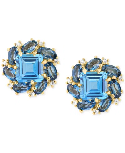 Effy Collection Effy Blue Topaz (3-3/4 Ct. T.w.), London Blue Topaz (3-5/8 Ct. T.w.) & Diamond (1/10 Ct. T.w.) Stud 