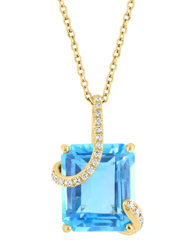 Effy Collection Effy Blue Topaz (8-1/3 Ct. T.w.) & Diamond (1/10 Ct. Tw.) Wrap Pendant Necklace In 14k Gold, 17" + 1