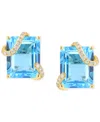 Effy Collection Effy Blue Topaz (9 Ct. T.w.) & Diamond (1/10 Ct. Tw.) Wrap Stud Earrings In 14k Gold In Blue