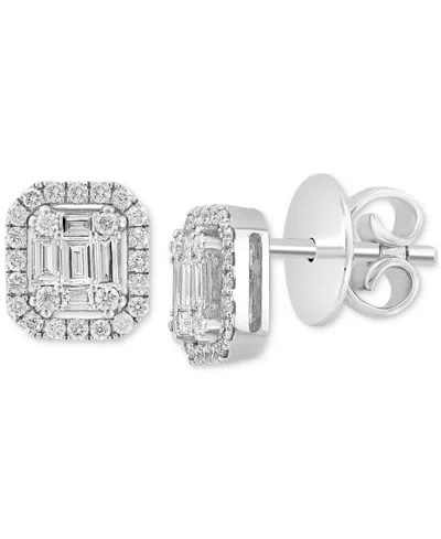 Effy Collection Effy Certified Diamond Baguette & Round Halo Emerald Shaped Cluster Stud Earrings (3/8 Ct. T.w.) In In White Gold