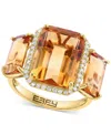 Effy Collection Effy Citrine (10 Ct. T.w.) & Diamond (1/5 Ct. T.w.) Three Stone Ring In 14k Gold In Citrine