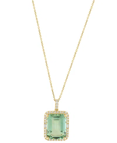 Effy Collection Effy Citrine (11-1/3 Ct. T.w.) & Diamond (1/3 Ct. T.w.) Emerald-cut Halo 18" Pendant Necklace In 14k In Green Quartz