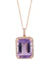 Effy Collection Effy Citrine (11-1/3 Ct. T.w.) & Diamond (1/3 Ct. T.w.) Emerald-cut Halo 18" Pendant Necklace In 14k In Rose Gold