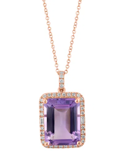 Effy Collection Effy Citrine (11-1/3 Ct. T.w.) & Diamond (1/3 Ct. T.w.) Emerald-cut Halo 18" Pendant Necklace In 14k In Rose Gold