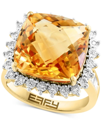 Effy Collection Effy Citrine (12-1/10 Ct. T.w.) & Diamond (1/3 Ct. T.w.) Halo Ring In 14k Gold In Yellow Gold