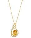 Effy Collection Effy Citrine (3 Ct. T.w.) & Diamond (1/5 Ct. T.w.) Swirl 18" Pendant Necklace In 14k Gold In Yellow Gol