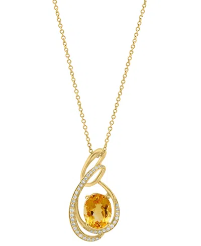 Effy Collection Effy Citrine (3 Ct. T.w.) & Diamond (1/5 Ct. T.w.) Swirl 18" Pendant Necklace In 14k Gold In Yellow Gol