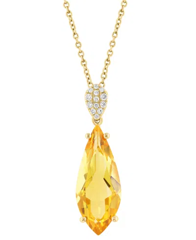 Effy Collection Effy Citrine (4-1/3 Ct. T.w.) & Diamond (1/20 Ct. T.w.) Pendant Necklace In 14k Yellow Gold, 17" + 1