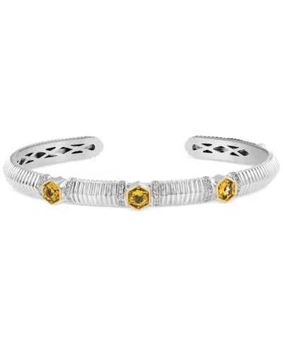 Effy Collection Effy Citrine (5/8 Ct. T.w.) & White Sapphire (3/8 Ct. T.w.) Cuff Bracelet In Sterling Silver & 18k G In Multi Stone