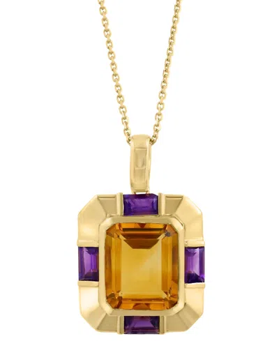 Effy Collection Effy Citrine (6-1/2 Ct. T.w.) & Amethyst (1/10 Ct. T.w.) Pendant Necklace In 14k Gold-plated Silver, In Multi