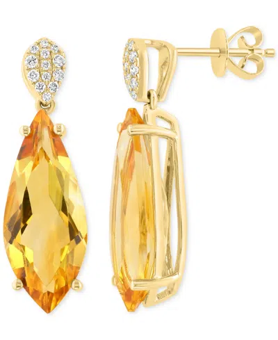 Effy Collection Effy Citrine (8-5/8 Ct. T.w.) & Diamond (1/6 Ct. T.w.) Drop Earrings In 14k Yellow Gold