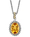 Effy Collection Effy Citrine Oval Rope Frame 18" Pendant Necklace (5-1/2 Ct. T.w.) In Sterling Silver & 14k Gold-pla In Citrine
