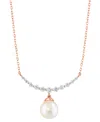 Effy Collection Effy Cultured Akoya Pearl (6mm) & Diamond (1/6 Ct. T.w.) Fancy 18" Collar Necklace In 14k Rose Gold In Rose Gold