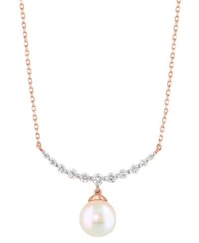 Effy Collection Effy Cultured Akoya Pearl (6mm) & Diamond (1/6 Ct. T.w.) Fancy 18" Collar Necklace In 14k Rose Gold