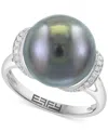 Effy Collection Effy Cultured Black Tahitian Pearl (13mm) & Diamond (1/8 Ct. T.w.) Ring In 14k White Gold In White Gold