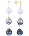 Effy Collection Effy Cultured Black Tahitian Pearl (9mm) & Cultured White South Sea Pearl (8mm) Drop Earrings In 14k In Gold