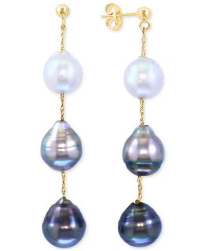 Effy Collection Effy Cultured Black Tahitian Pearl (9mm) & Cultured White South Sea Pearl (8mm) Drop Earrings In 14k In Gold