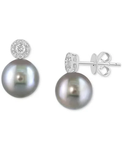 Effy Collection Effy Cultured Black Tahitian Pearl (9mm) & Diamond (1/4 Ct. T.w.) Stud Earrings In 14k White Gold